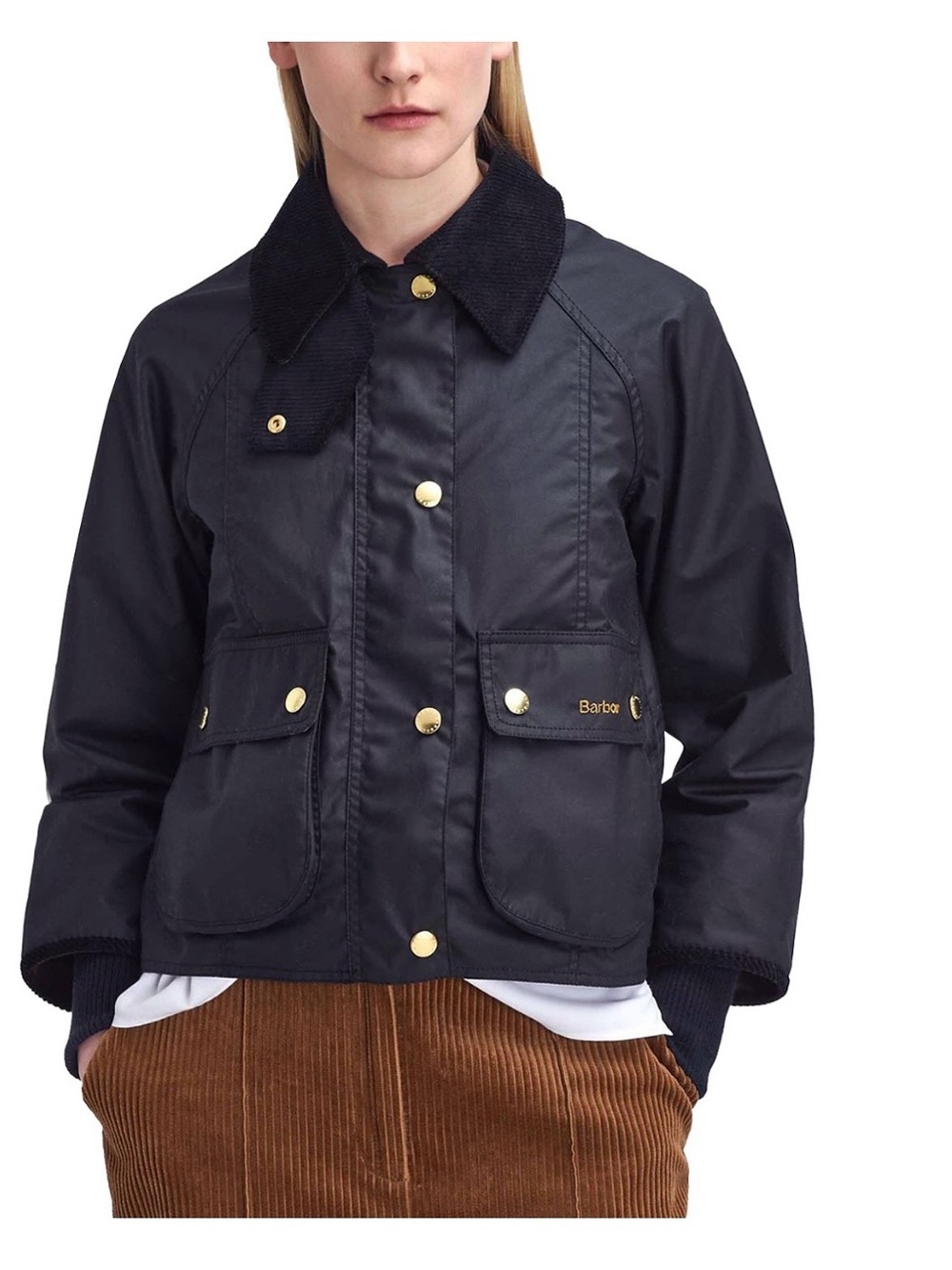 Barbour Black Waxed Utility Jacket with Cord Collar